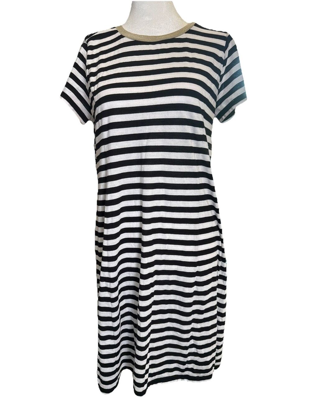 Michael Kors Striped T-shirt Dress Gold Trim LG Clean Girl Coastal Casual Preppy